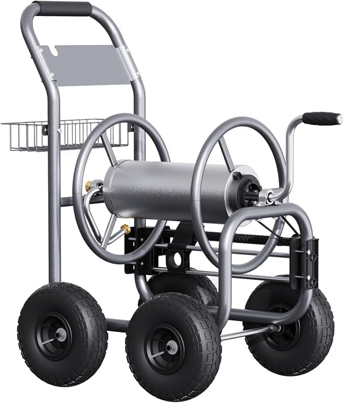 Heavy Duty Garden Hose Reel Cart with Wheels - Industrial Outdoor Hose Storage Reel, Pre-Installed Guide for 250-Feet of 5/8" Hose Capacity