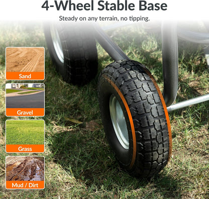 Heavy Duty Garden Hose Reel Cart with Wheels - Industrial Outdoor Hose Storage Reel, Pre-Installed Guide for 250-Feet of 5/8" Hose Capacity