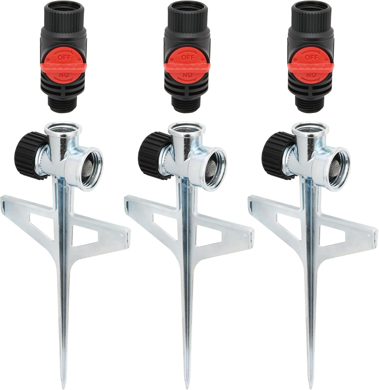 96999 1/2-Inch Zinc Lawn Sprinkler Step Spike Base, 3 Pack - Heavy-Duty, Adjustable Flow Control, Connects Units, for Garden, Lawn (3 Pack)