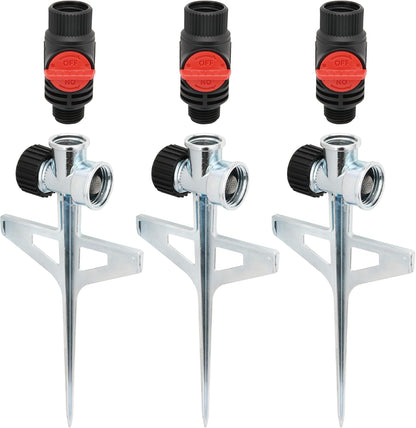 96999 1/2-Inch Zinc Lawn Sprinkler Step Spike Base, 3 Pack - Heavy-Duty, Adjustable Flow Control, Connects Units, for Garden, Lawn (3 Pack)
