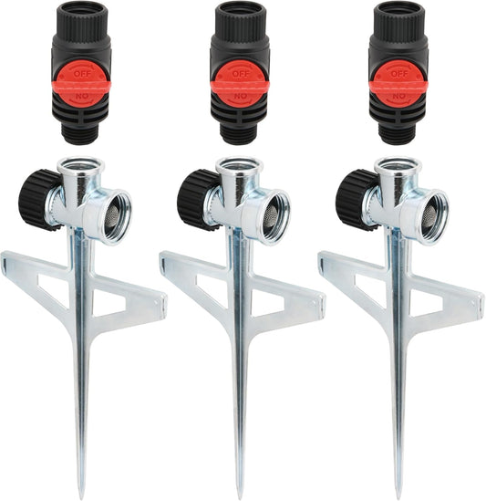 96999 1/2-Inch Zinc Lawn Sprinkler Step Spike Base, 3 Pack - Heavy-Duty, Adjustable Flow Control, Connects Units, for Garden, Lawn (3 Pack)