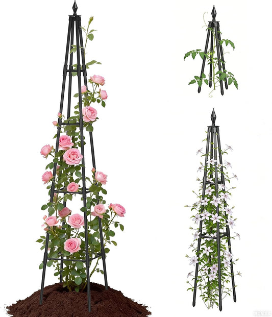 Obelisk Trellis for Climbing Plants, 6 FT Garden Trellises with 16mm Thickened Plastic-Coated Metal Pipes, Trellis for Climbing Potted Plant Vine Flower Rose Vegetable Tomato Cucumber Outdoor Indoor