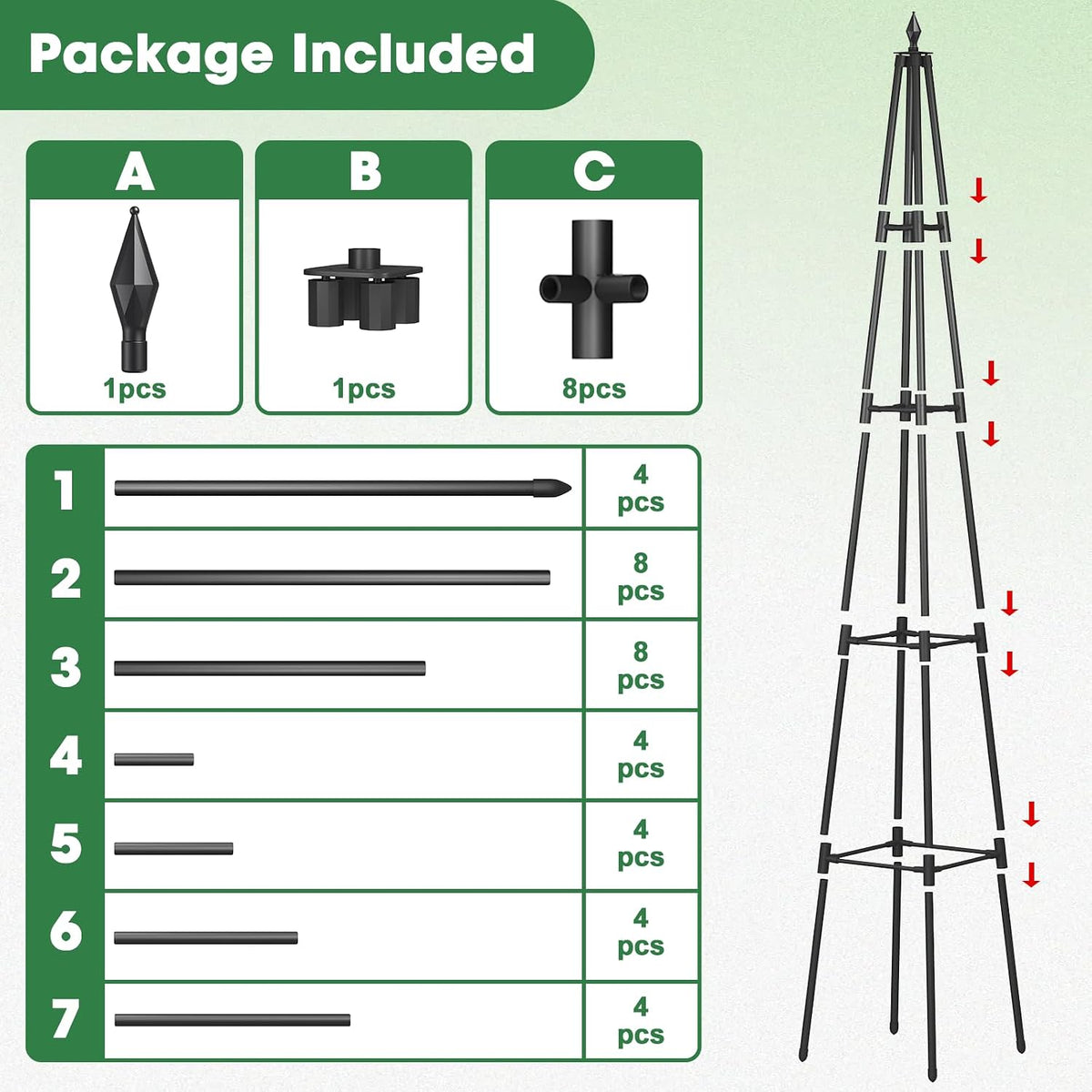 Obelisk Trellis for Climbing Plants, 6 FT Garden Trellises with 16mm Thickened Plastic-Coated Metal Pipes, Trellis for Climbing Potted Plant Vine Flower Rose Vegetable Tomato Cucumber Outdoor Indoor