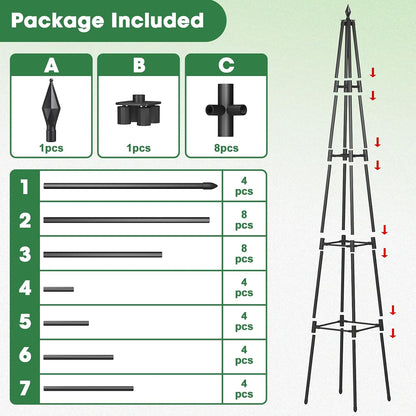 Obelisk Trellis for Climbing Plants, 6 FT Garden Trellises with 16mm Thickened Plastic-Coated Metal Pipes, Trellis for Climbing Potted Plant Vine Flower Rose Vegetable Tomato Cucumber Outdoor Indoor