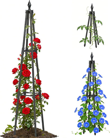 Obelisk Trellis for Climbing Plants, 6 FT Garden Trellises with 16mm Thickened Plastic-Coated Metal Pipes, Trellis for Climbing Potted Plant Vine Flower Rose Vegetable Tomato Cucumber Outdoor Indoor