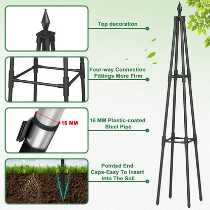 Obelisk Trellis for Climbing Plants, 6 FT Garden Trellises with 16mm Thickened Plastic-Coated Metal Pipes, Trellis for Climbing Potted Plant Vine Flower Rose Vegetable Tomato Cucumber Outdoor Indoor