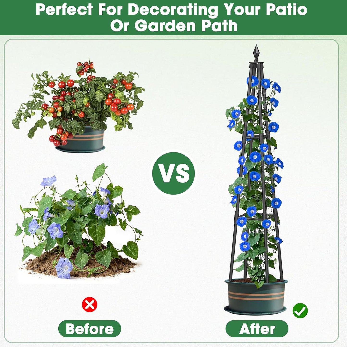 Obelisk Trellis for Climbing Plants, 6 FT Garden Trellises with 16mm Thickened Plastic-Coated Metal Pipes, Trellis for Climbing Potted Plant Vine Flower Rose Vegetable Tomato Cucumber Outdoor Indoor
