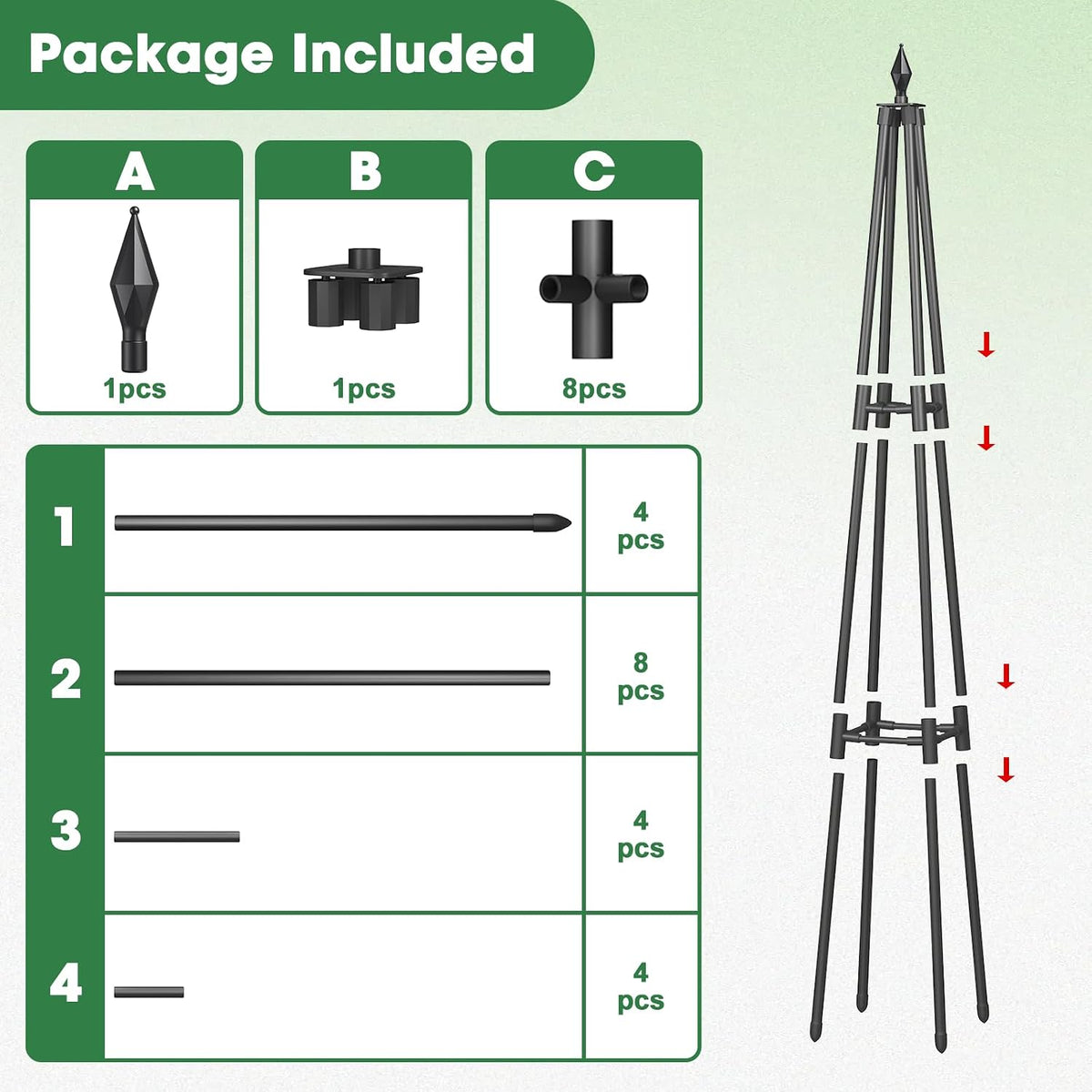 Obelisk Trellis for Climbing Plants, 6 FT Garden Trellises with 16mm Thickened Plastic-Coated Metal Pipes, Trellis for Climbing Potted Plant Vine Flower Rose Vegetable Tomato Cucumber Outdoor Indoor