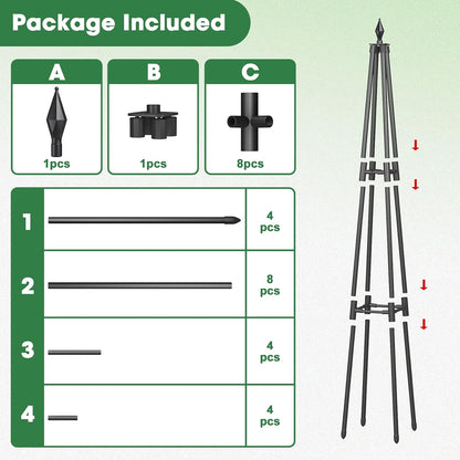 Obelisk Trellis for Climbing Plants, 6 FT Garden Trellises with 16mm Thickened Plastic-Coated Metal Pipes, Trellis for Climbing Potted Plant Vine Flower Rose Vegetable Tomato Cucumber Outdoor Indoor
