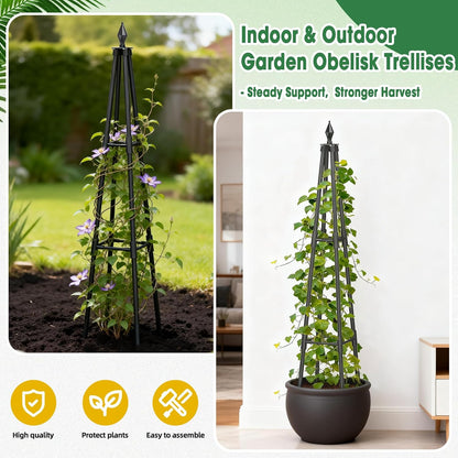 Obelisk Trellis for Climbing Plants, 6 FT Garden Trellises with 16mm Thickened Plastic-Coated Metal Pipes, Trellis for Climbing Potted Plant Vine Flower Rose Vegetable Tomato Cucumber Outdoor Indoor