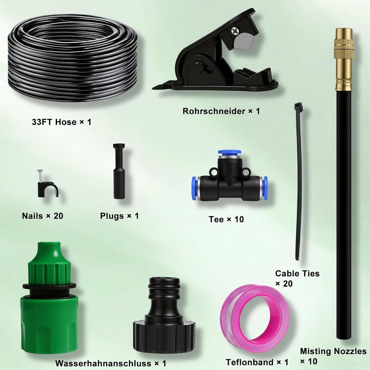 360° Adjustable Drip Irrigation System 33FT Garden Watering System with 10 Nozzles, Garden Irrigation System, Greenhouse Accessories, Greenhouse Drip Irrigation Kit for Yard, Lawn, Plants (33FT)