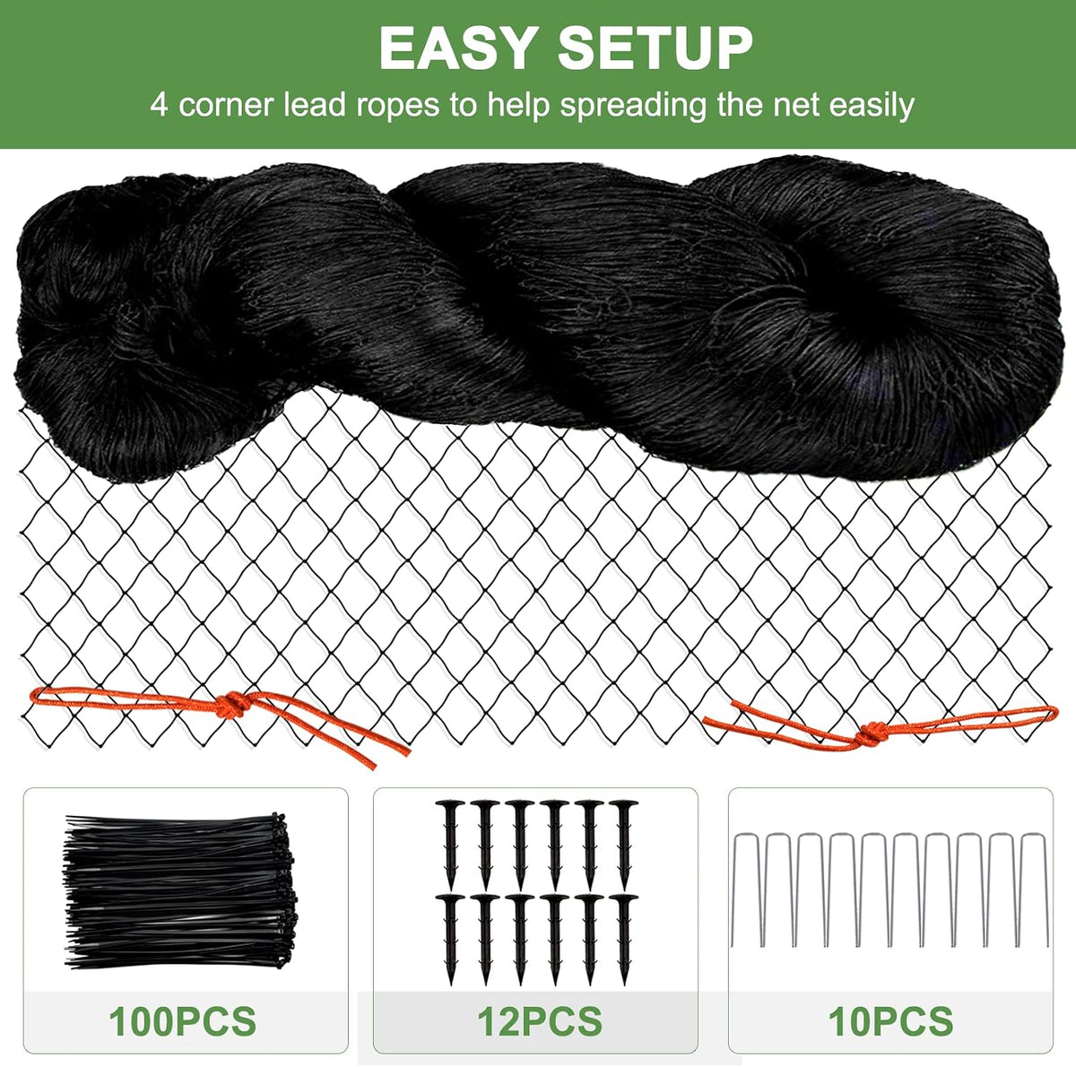 Bird Netting 25'x50'with 3/4" Square Mesh, Heavy Duty Nylon Garden Netting