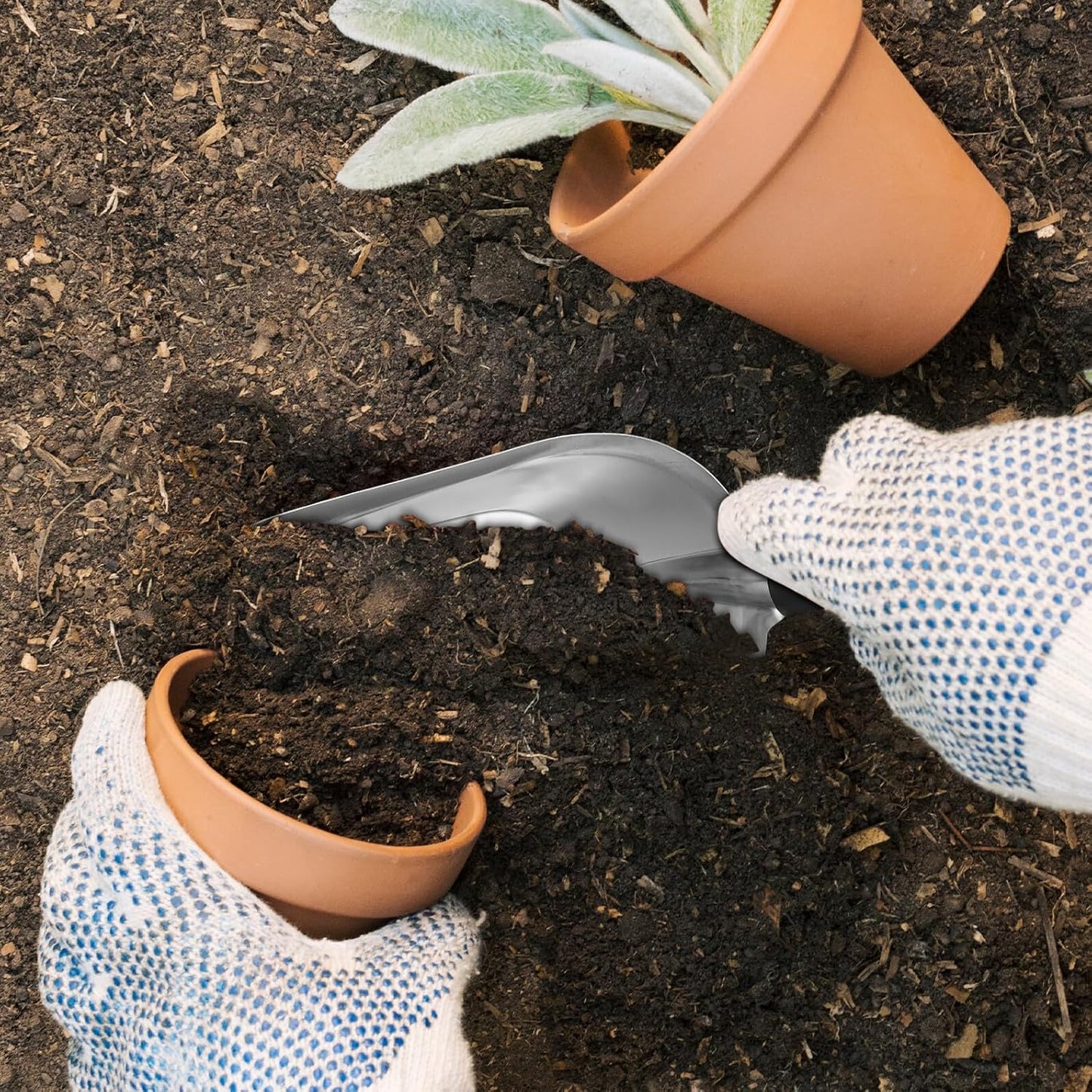 Garden Hand Shovel Trowel, 11.59 Inch Stainless Steel Digging Spade, Small Metal Scoop for Planting Weeding Soil Potting