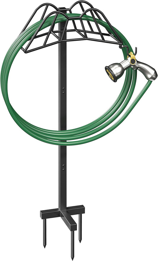 Garden Hose Holder Freestanding, Extra Thick Water Hose Stand, Heavy Duty Metal Garden Hose Storage,Garden Hose Reel, Water Hose Holders for Outside, Detachable Outdoor Hose Holder