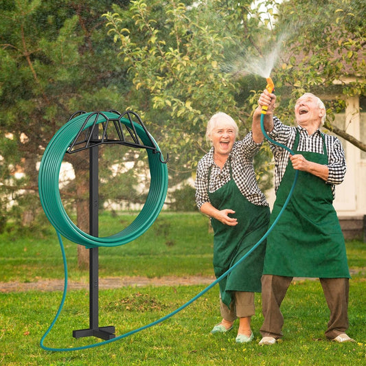 Garden Hose Holder Freestanding, Extra Thick Water Hose Stand, Heavy Duty Metal Garden Hose Storage,Garden Hose Reel, Water Hose Holders for Outside, Detachable Outdoor Hose Holder