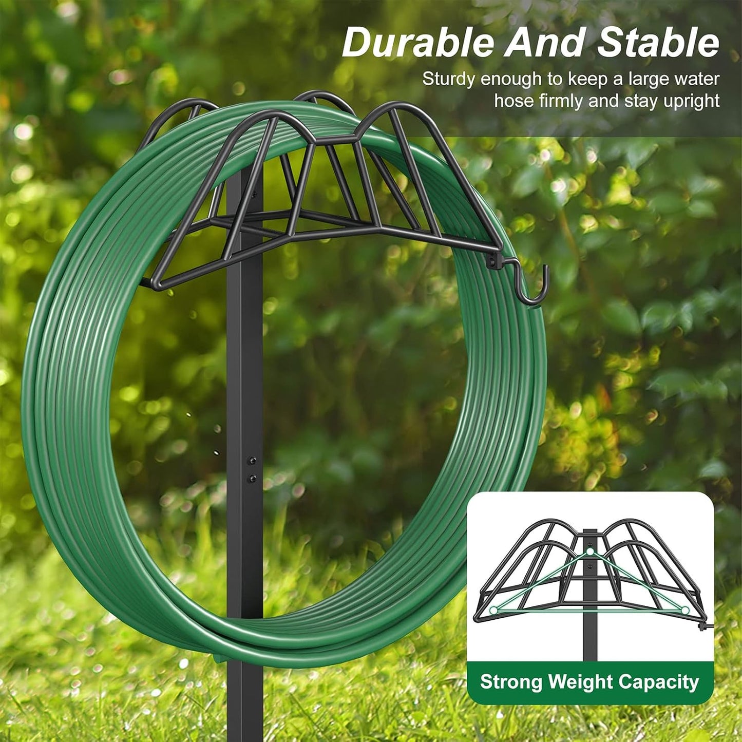 Garden Hose Holder Freestanding, Extra Thick Water Hose Stand, Heavy Duty Metal Garden Hose Storage,Garden Hose Reel, Water Hose Holders for Outside, Detachable Outdoor Hose Holder