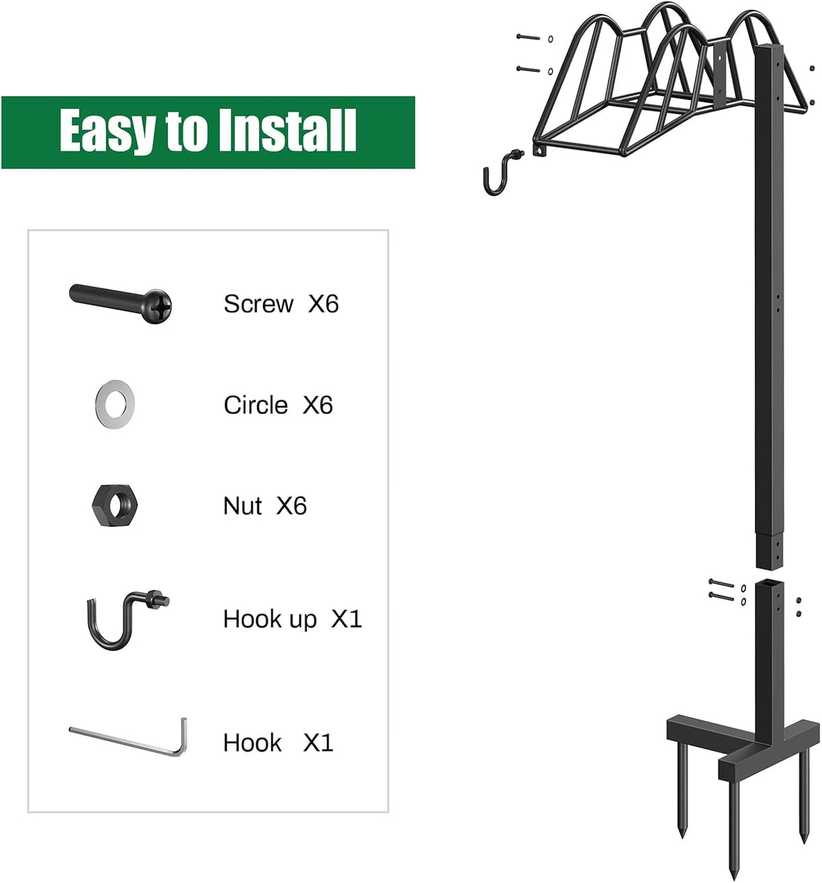 Garden Hose Holder Freestanding, Extra Thick Water Hose Stand, Heavy Duty Metal Garden Hose Storage,Garden Hose Reel, Water Hose Holders for Outside, Detachable Outdoor Hose Holder