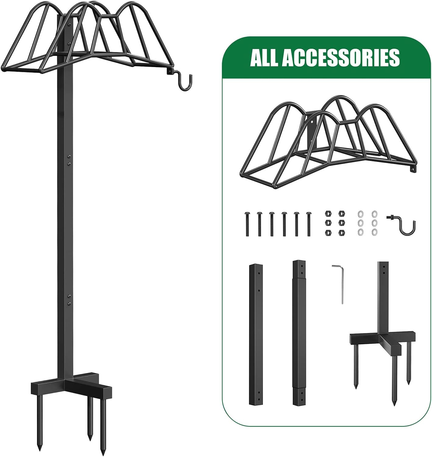 Garden Hose Holder Freestanding, Extra Thick Water Hose Stand, Heavy Duty Metal Garden Hose Storage,Garden Hose Reel, Water Hose Holders for Outside, Detachable Outdoor Hose Holder