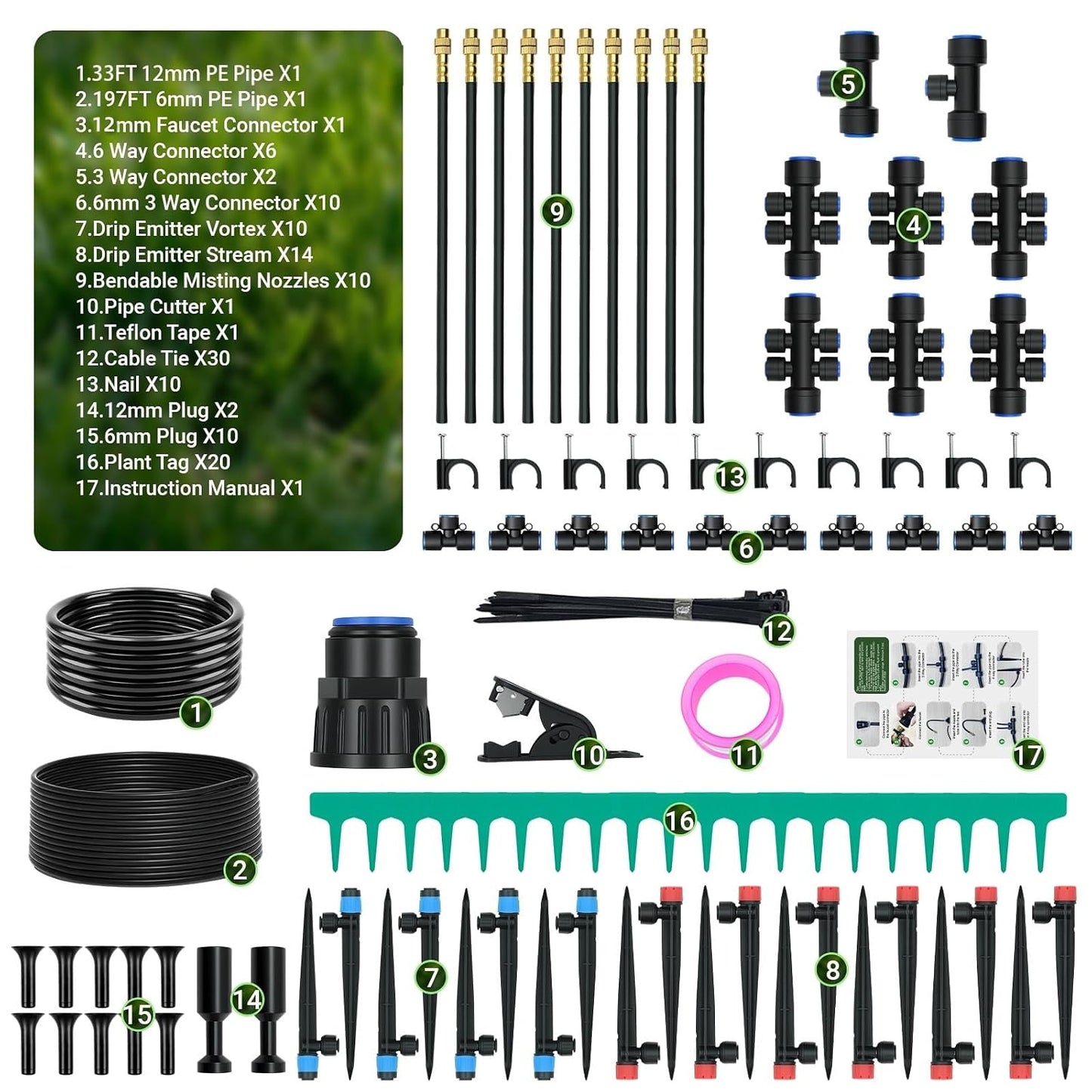 230FT Drip Irrigation Kit with 34 Emitters, 3 Spray Types, Watering System
