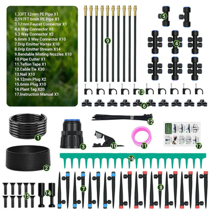 230FT Drip Irrigation Kit with 34 Emitters, 3 Spray Types, Watering System