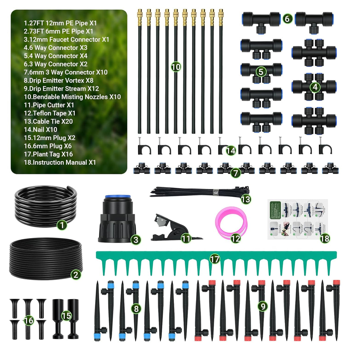 230FT Drip Irrigation Kit with 34 Emitters, 3 Spray Types, Watering System