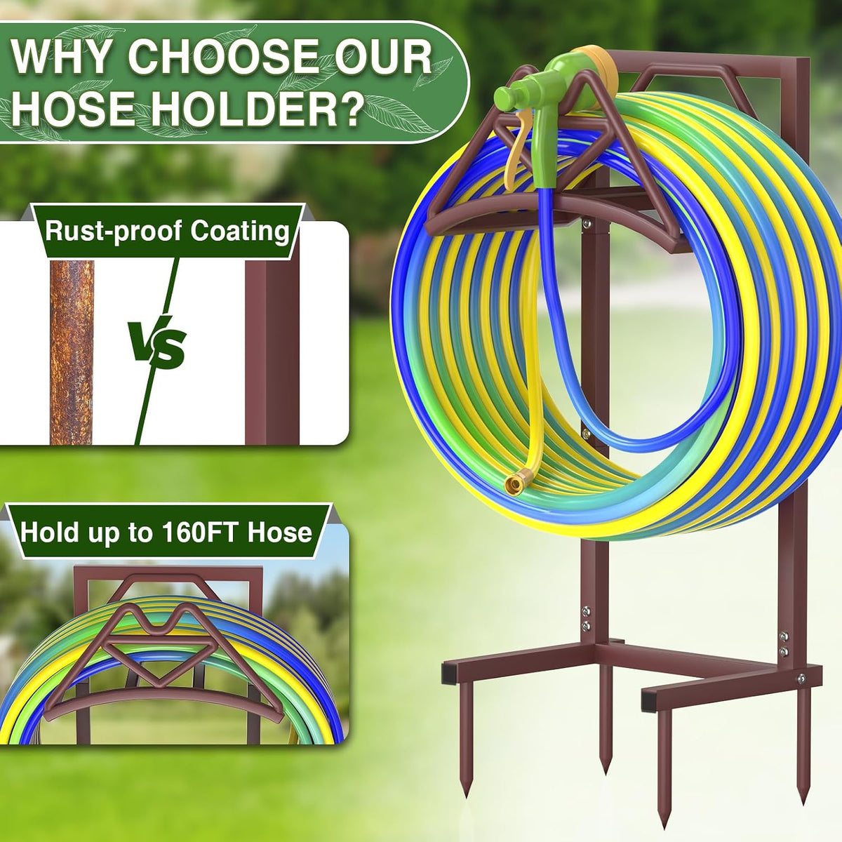 Garden Hose Holder Holds 160ft, Detachable Water Hose Storage Black