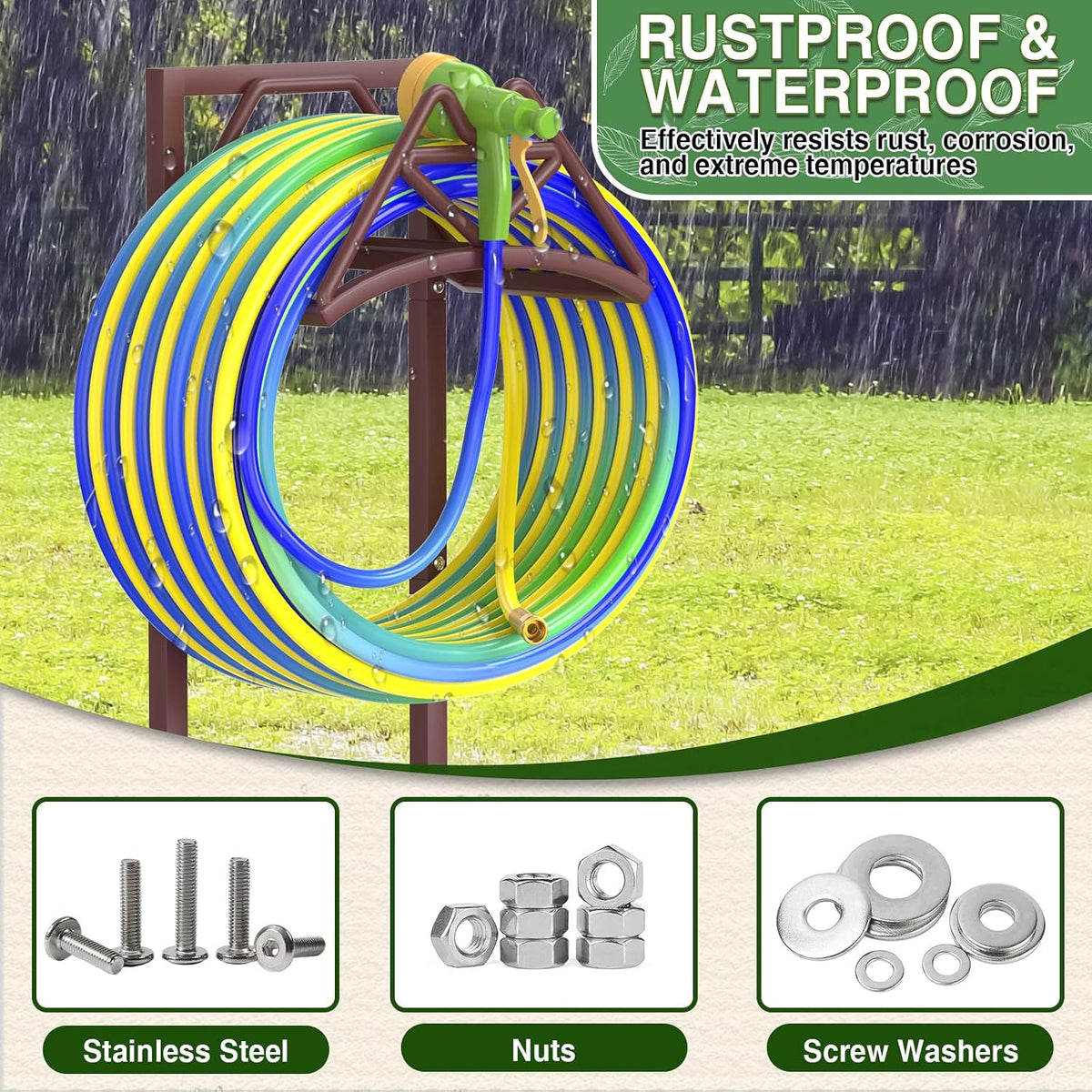 Garden Hose Holder Holds 160ft, Detachable Water Hose Storage Black
