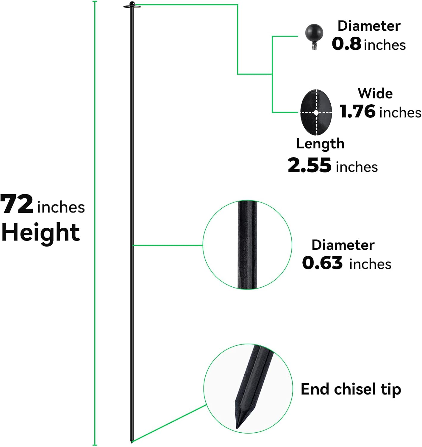 72 Inch Garden Stake Netting Support, Black Heavy Duty Powder Coated Steel Frame for Garden Fencing, Plant & Crop Protection from Wildlife (6 Sets)