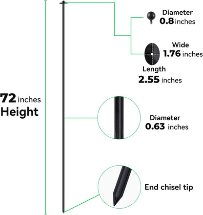 72 Inch Garden Stake Netting Support, Black Heavy Duty Powder Coated Steel Frame for Garden Fencing, Plant & Crop Protection from Wildlife (6 Sets)