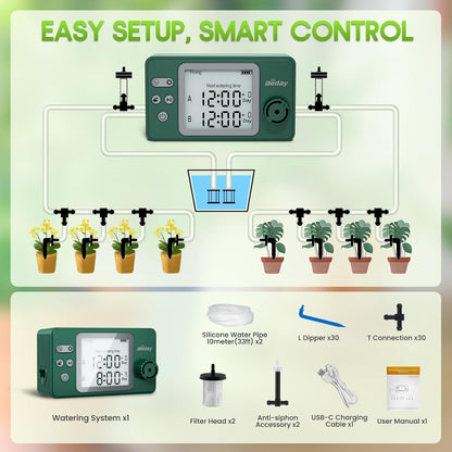 Automatic Plant Waterer Replacement Kit for 15 Potted Plants, Accessories Expansion Set for Auto Drip Irrigation Programmable Self Watering Timer Devices