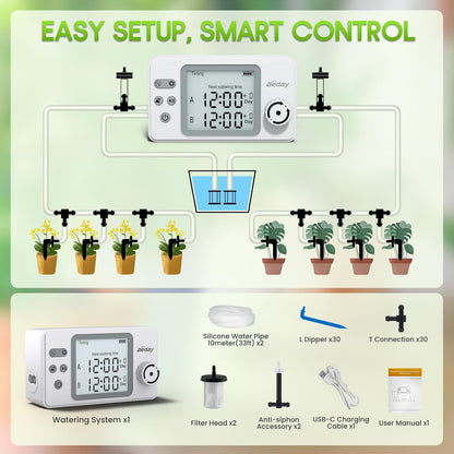 Automatic Plant Waterer Replacement Kit for 15 Potted Plants, Accessories Expansion Set for Auto Drip Irrigation Programmable Self Watering Timer Devices