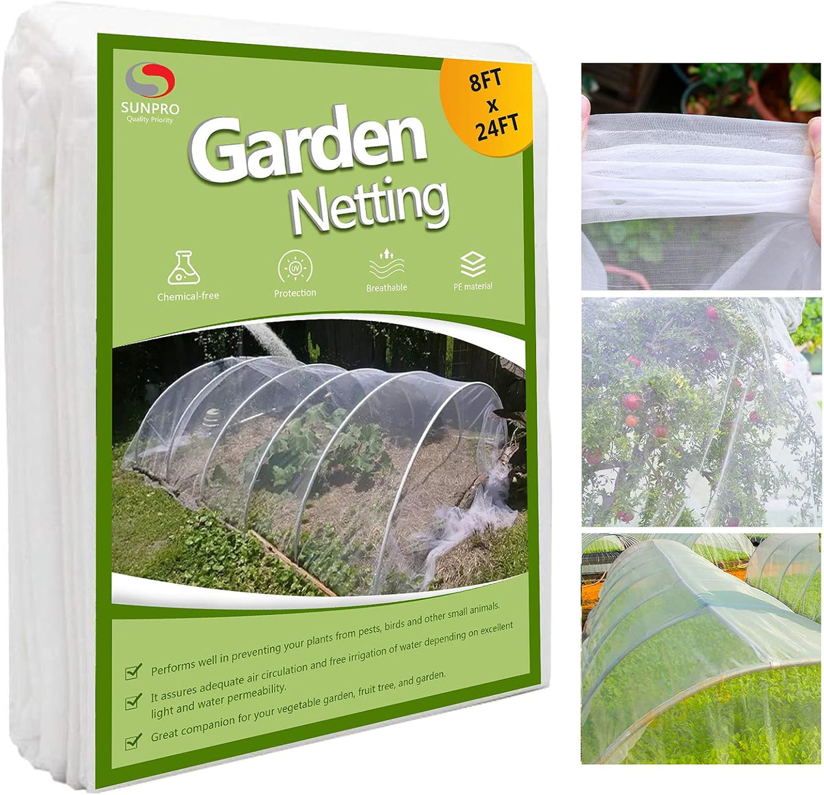 8x24ft Garden Netting Pest Barrier, 0.8mm Ultra Fine Mesh Plant Cover for Vegetables Fruits Flowers, Durable Mesh Screen for Raised Garden Beds, Row Cover, Shield for Cicadas, Birds, & Wildlife