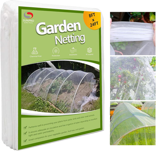 8x24ft Garden Netting Pest Barrier, 0.8mm Ultra Fine Mesh Plant Cover for Vegetables Fruits Flowers, Durable Mesh Screen for Raised Garden Beds, Row Cover, Shield for Cicadas, Birds, & Wildlife