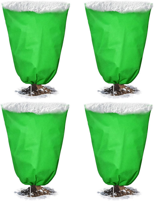 4pcs Plant Covers Freeze Protection,23.6x31.49 Small Cold Weather Frost Cloth Plant Freeze Protection, Frost Blankets for Winter Outdoor Plants Tree Shrub Bush, with Drawstring