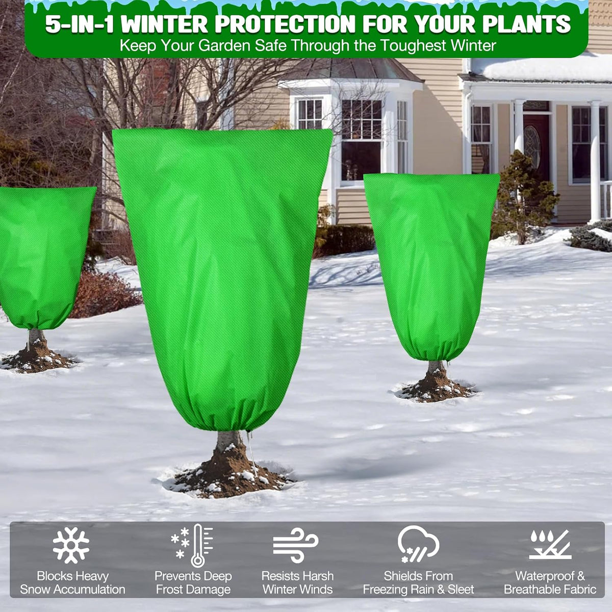 4pcs Plant Covers Freeze Protection,23.6x31.49 Small Cold Weather Frost Cloth Plant Freeze Protection, Frost Blankets for Winter Outdoor Plants Tree Shrub Bush, with Drawstring