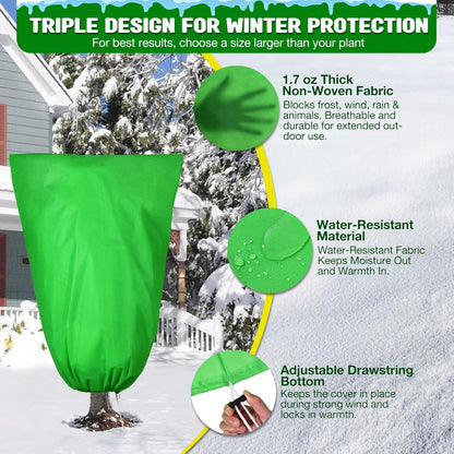4pcs Plant Covers Freeze Protection,23.6x31.49 Small Cold Weather Frost Cloth Plant Freeze Protection, Frost Blankets for Winter Outdoor Plants Tree Shrub Bush, with Drawstring