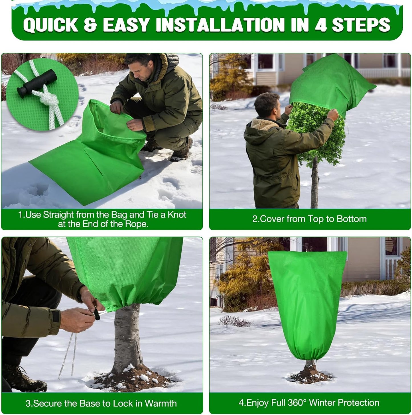 4pcs Plant Covers Freeze Protection,23.6x31.49 Small Cold Weather Frost Cloth Plant Freeze Protection, Frost Blankets for Winter Outdoor Plants Tree Shrub Bush, with Drawstring