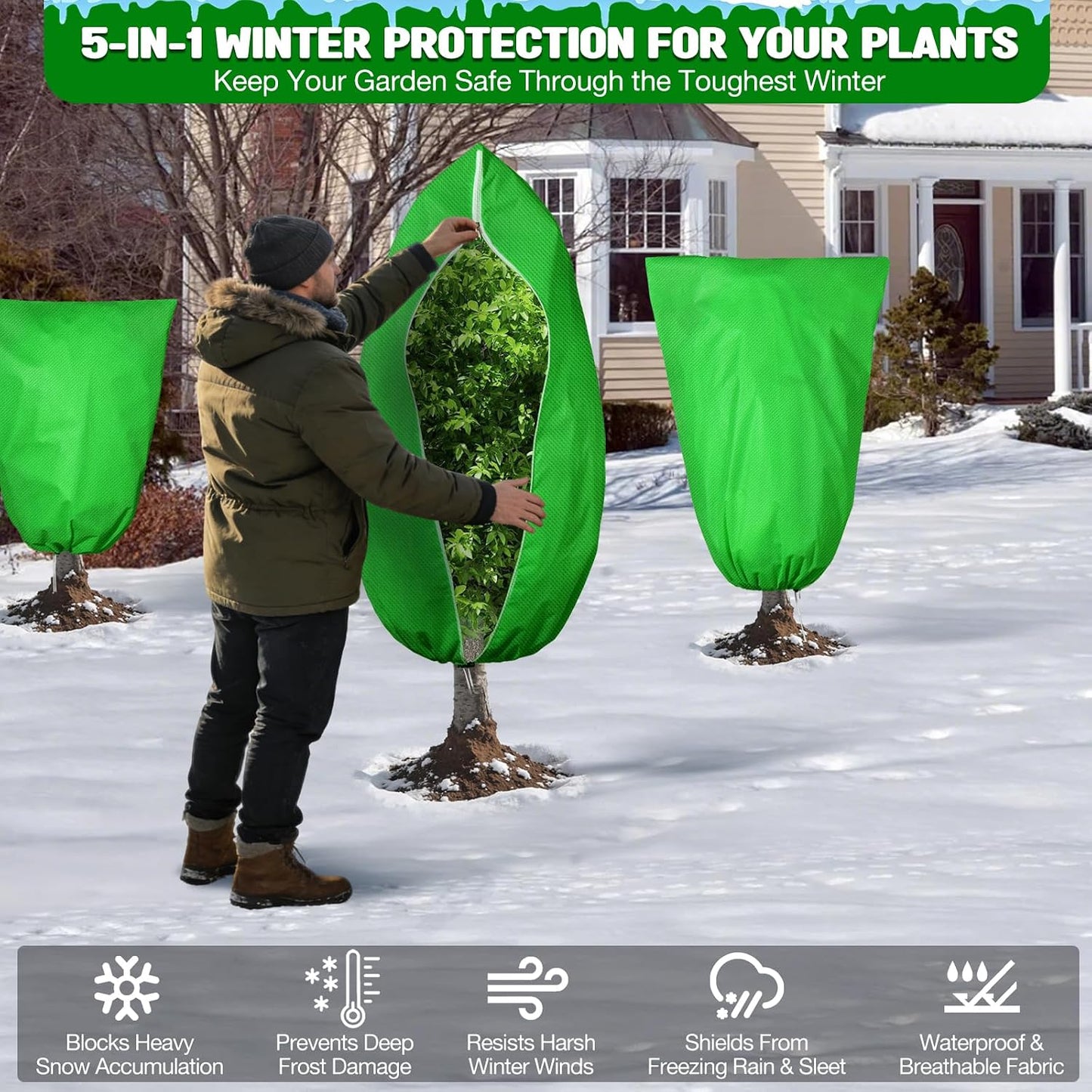 4pcs Plant Covers Freeze Protection,23.6x31.49 Small Cold Weather Frost Cloth Plant Freeze Protection, Frost Blankets for Winter Outdoor Plants Tree Shrub Bush, with Drawstring