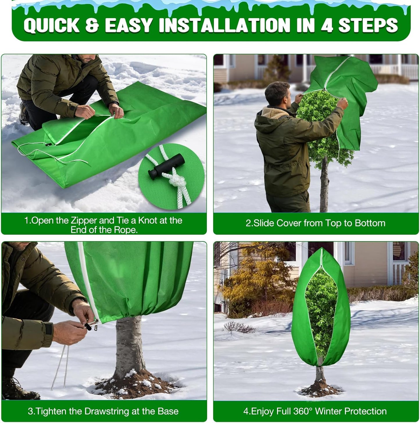 4pcs Plant Covers Freeze Protection,23.6x31.49 Small Cold Weather Frost Cloth Plant Freeze Protection, Frost Blankets for Winter Outdoor Plants Tree Shrub Bush, with Drawstring