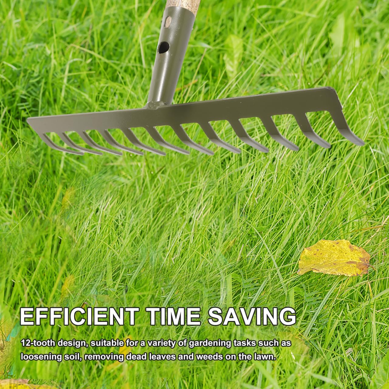 Garden Hand Rake Head Only 12 Teeth Small Rake for Gardening Soil Loosening Lawn Leveling and Leaf Removal Tool Replacement Part