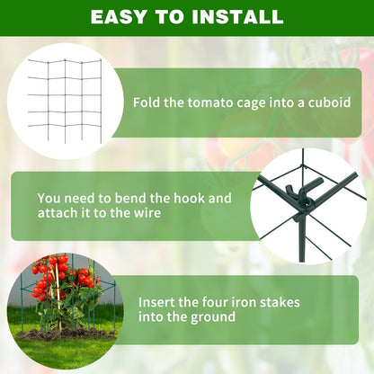 6 Packs Tomato Cages for Garden, 12"×12"×48" Plant Support Cage with Different Spacing, Green Metal Trellis for Climbing Plants Like Cucumber, Flowers