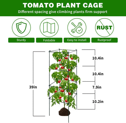 6 Packs Tomato Cages for Garden, 12"×12"×48" Plant Support Cage with Different Spacing, Green Metal Trellis for Climbing Plants Like Cucumber, Flowers