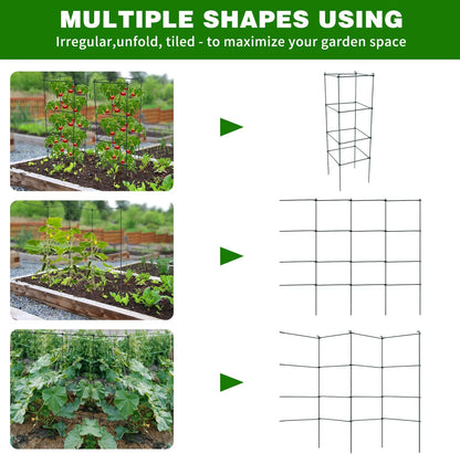 6 Packs Tomato Cages for Garden, 12"×12"×48" Plant Support Cage with Different Spacing, Green Metal Trellis for Climbing Plants Like Cucumber, Flowers