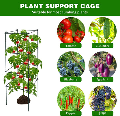 6 Packs Tomato Cages for Garden, 12"×12"×48" Plant Support Cage with Different Spacing, Green Metal Trellis for Climbing Plants Like Cucumber, Flowers