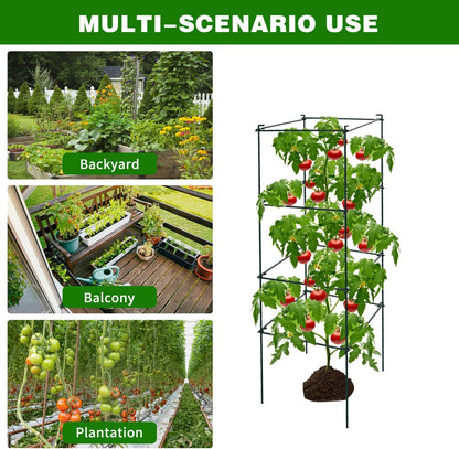 6 Packs Tomato Cages for Garden, 12"×12"×48" Plant Support Cage with Different Spacing, Green Metal Trellis for Climbing Plants Like Cucumber, Flowers