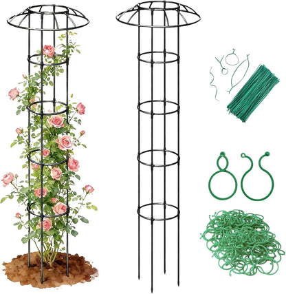 Garden Trellis for Climbing Plants Outdoor - Unique Umbrella Top Round Trellis for Indoor Potted Plant - 64" Tall Rustproof PE Coated Metal Pipe Obelisk Support Ivy Vine Rose Grape Vegetable