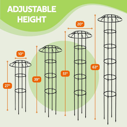 Garden Trellis for Climbing Plants Outdoor - Unique Umbrella Top Round Trellis for Indoor Potted Plant - 64" Tall Rustproof PE Coated Metal Pipe Obelisk Support Ivy Vine Rose Grape Vegetable