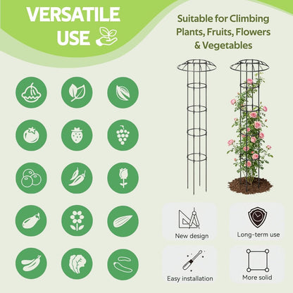 Garden Trellis for Climbing Plants Outdoor - Unique Umbrella Top Round Trellis for Indoor Potted Plant - 64" Tall Rustproof PE Coated Metal Pipe Obelisk Support Ivy Vine Rose Grape Vegetable