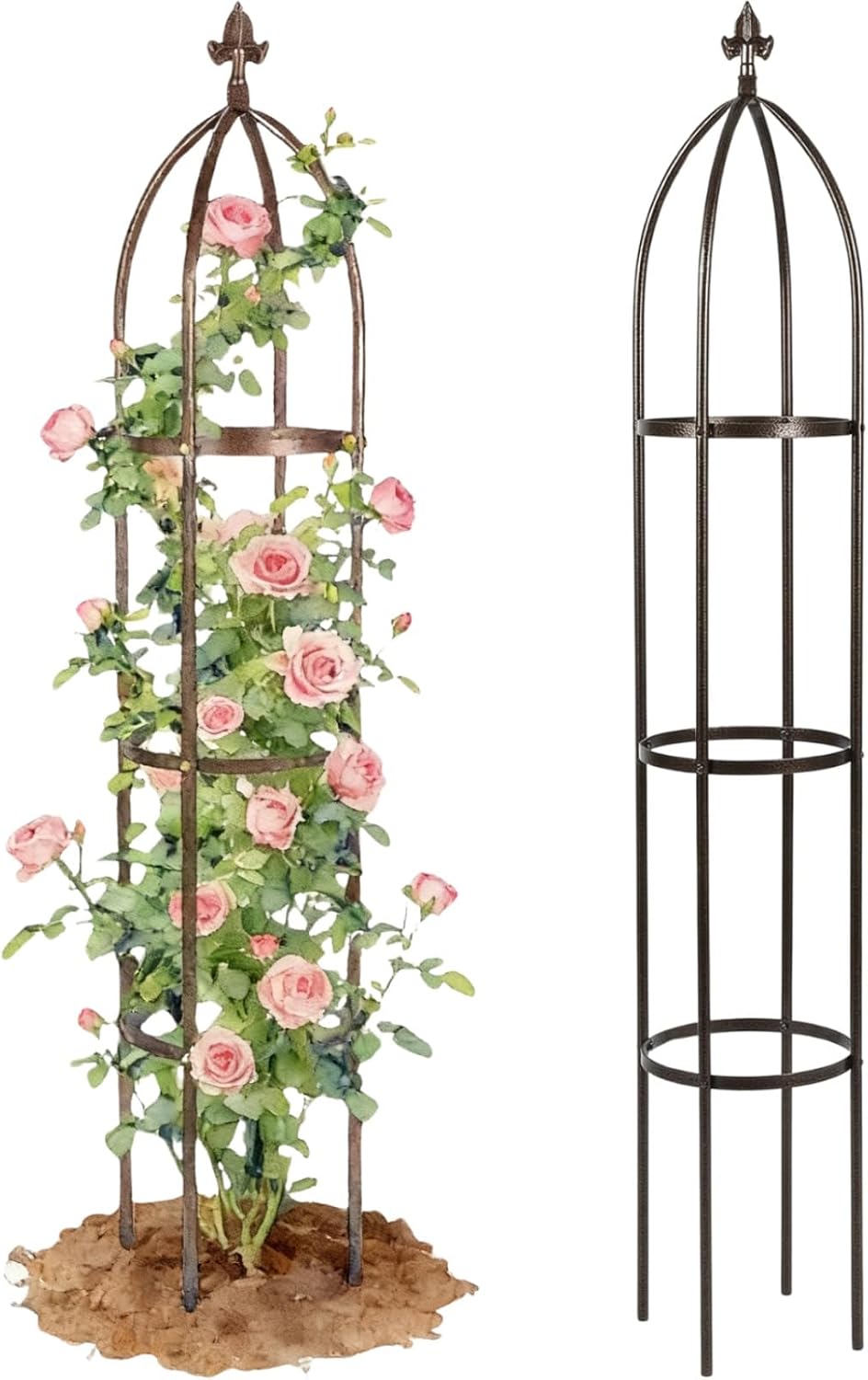 Garden Trellis for Climbing Plants Outdoor - Unique Umbrella Top Round Trellis for Indoor Potted Plant - 64" Tall Rustproof PE Coated Metal Pipe Obelisk Support Ivy Vine Rose Grape Vegetable