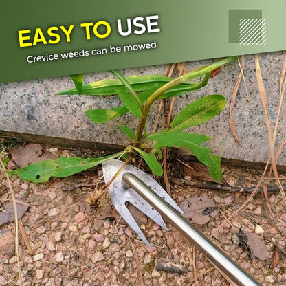 Stainless Steel Multifunctional Weeder, Hand Weeder Tool Stand Up Weed Puller Tool with Long Handle, V-Shaped Light Duty Hand Weeder for Lawn Garden Yard Farmland Weed Removal (Wood Handle)